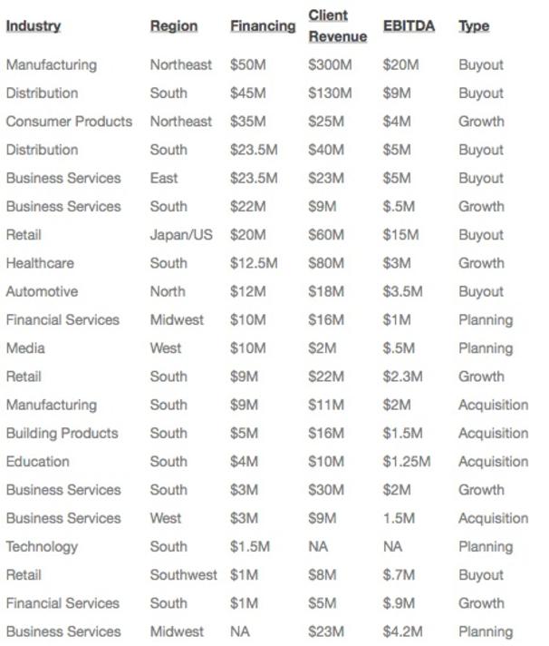 Lantern Capital Advisors Client Profile Across Industries